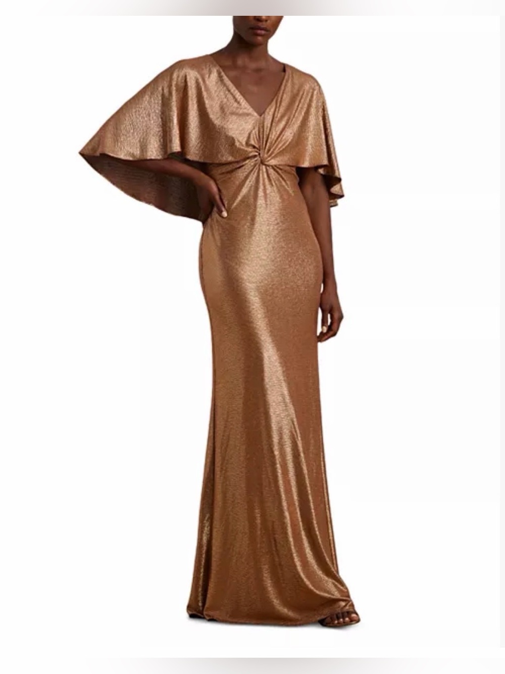 NWT $295 Lauren Ralph Lauren Metallic Capelet Gown Dress Size 4